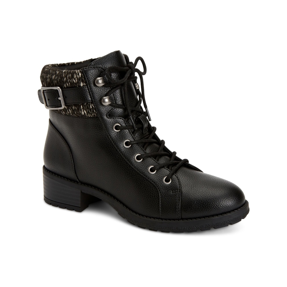 STYLE & CO Womens Black Slip Resistant Gaiel Block Heel Zip-Up Hiking Boots
